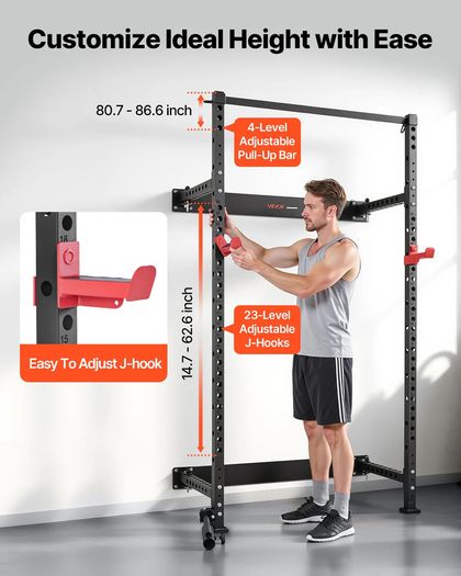 Multifunctional Squat Rack Folding Power Cage, Wall-Mounted 545KG Capacity