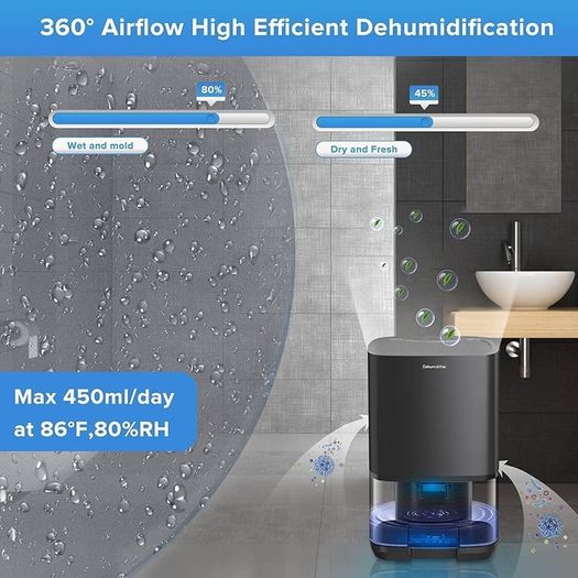 NEW SALE | Dehumidifier for Home, 1000mL with Auto Shut Off, 258 sq ft Portable Ultra Quiet Small Dehumidifiers against Moisture Mold