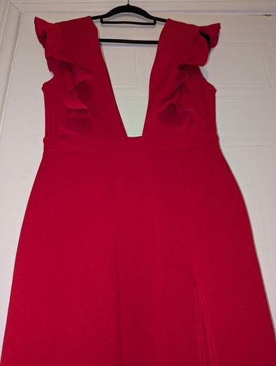 Gorgeous red high slit maxi dress from Boohoo
