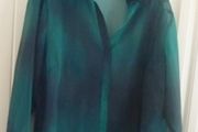 Green sheer blouse with tie-cuff detail