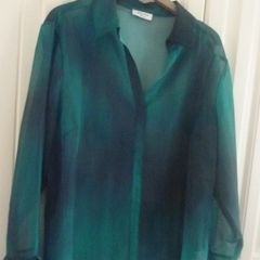 Green sheer blouse with tie-cuff detail