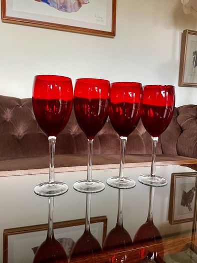 Vintage Italian Hand Blown Ruby Red Wine or Water Goblets 23 cm Tall