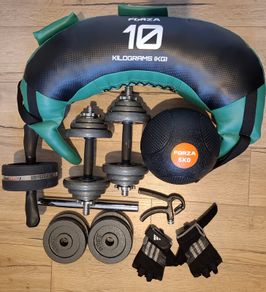 Home workout equipment set with weights and accessories