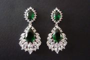 Art Deco Style Emerald Stone Drop Silver Earrings