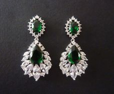 Art Deco Style Emerald Stone Drop Silver Earrings