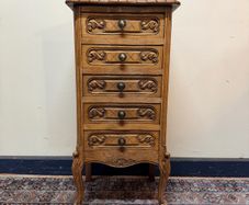 French Oak Tallboy Chest with Carved Drawers and Cabriole Legs