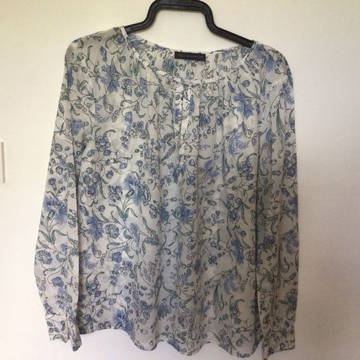 Price includes postage M&S long sleeve blue and white lightweight cotton blouse size 14