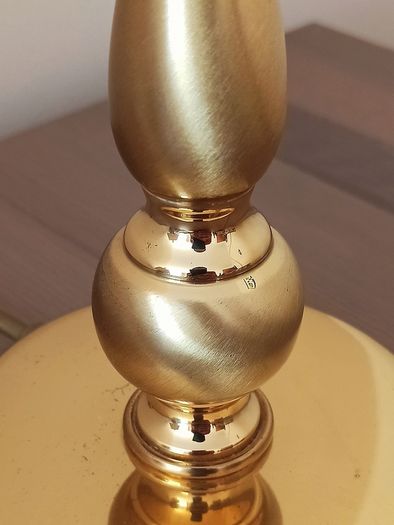 Vintage Brass table lamp polished in  matt & gloss finish with original lamp shade   height 37cm