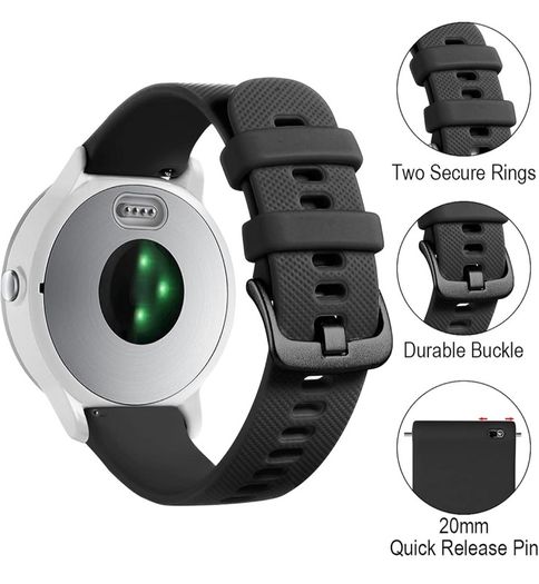 20mm Strap for Garmin Vivoactive 3/3 Music/Venu/Venu 2 Plus/sq/sq 2/Forerunner 245/645/55, Soft Silicone Watch Band Replacement