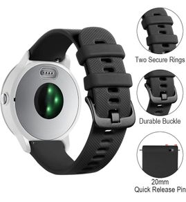 20mm Strap for Garmin Vivoactive 3/3 Music/Venu/Venu 2 Plus/sq/sq 2/Forerunner 245/645/55, Soft Silicone Watch Band Replacement