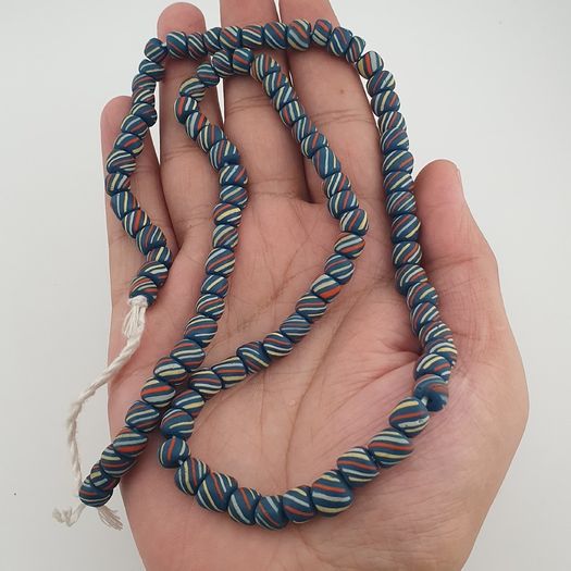 Vintage Afircan Style MultiColor Stripe Blue 7mm-8mm Glass beads Necklace Strand