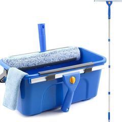 Window Cleaning Kit with 12L Bucket, 35cm Window Squeegee and 38cm Scrubber with 155cm Long Handle, Professional Window Cleaning Equipment Washing Kit Cleaner Tool for Home Outdoor Commercial Use