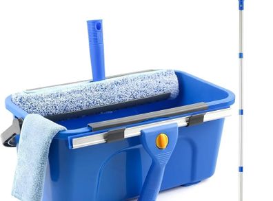 Window Cleaning Kit with 12L Bucket, 35cm Window Squeegee and 38cm Scrubber with 155cm Long Handle, Professional Window Cleaning Equipment Washing Kit Cleaner Tool for Home Outdoor Commercial Use