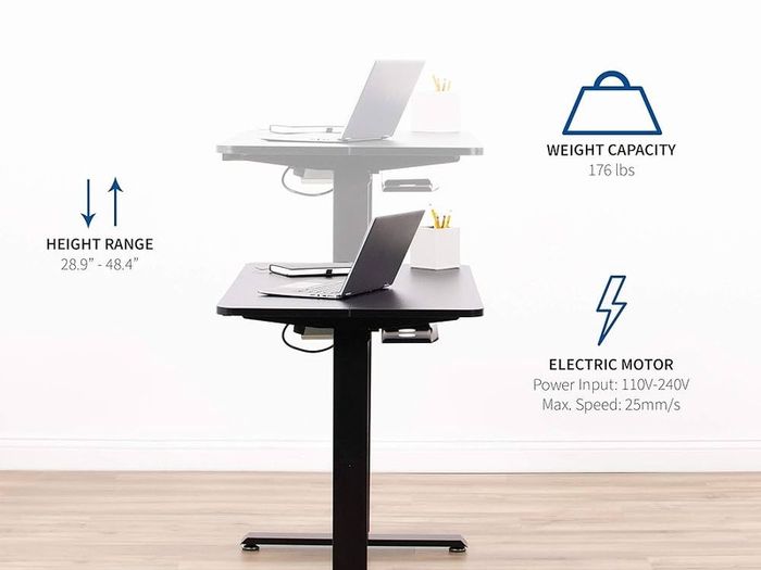 NEW SALE | Electric Height Adjustable 112 x 61 cm Stand Up Desk, Standing Workstation with Memory Controller, Black Top, Black Frame