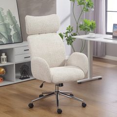 Office chair with adjustable headrest, ergonomic desk chair, tilt function, height-adjustable, Gray-White