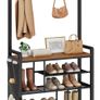 Coat Rack with Shoe Storage, 5 Tier Shoe Rack with Coat Rack, Shoe Storage Organizer with 9 Coat Hooks and 3 Oxford Fabric Side Pockets, Coat and Shoe Rack Hallway, Rustic Brown Image 9