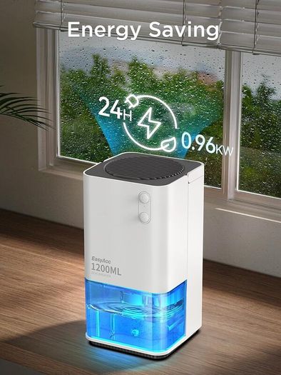 1200ml Electric Dehumidifier with Ultra Quiet & Auto Shut off 7 Colorful LED Portable Mini Dehumidifier for Wardrobe, Bathroom, Closet, RV, Bedroom, Garage - White