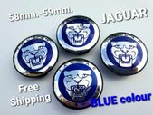 4 x BLUE 58mm - 59mm JAGUAR C2D47107 wheel center caps F XF XJ XKR S type X type XJ8 XK8