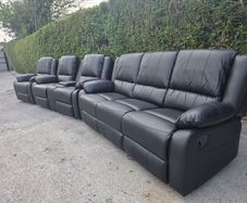 New 3+2+1 Grey Or Black Leather Recliner Sofa Sets