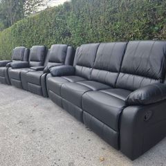 New 3+2+1 Grey Or Black Leather Recliner Sofa Sets