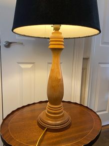 Turned wood lamp