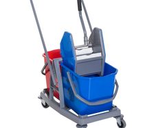 Washing Cart Professional Cleaning Cart Jaw Press 2 Buckets 25 L 73L x 45W x 92H cm Plastic Gray Blue Red