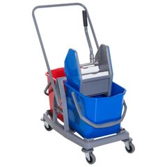 Washing Cart Professional Cleaning Cart Jaw Press 2 Buckets 25 L 73L x 45W x 92H cm Plastic Gray Blue Red