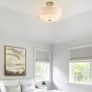Lighting 40cm Linen Semi Flush Ceiling Light for Living Room, Brass  3-Light Dual Drum Chandelier, Fabric Linen Shade, E27, Modern Ceiling Lights for Bedroom Kitchen Entryway Hallway Dining Room Image 3