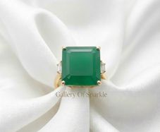 Gold plated Verde Onyx & White Zircon Ring 14K Gold Plated