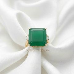 Gold plated Verde Onyx & White Zircon Ring 14K Gold Plated