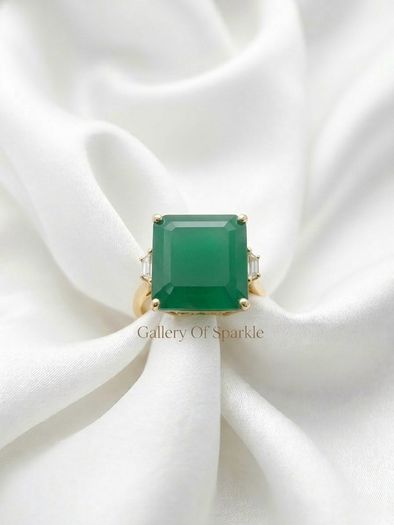 Gold plated Verde Onyx & White Zircon Ring 14K Gold Plated