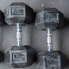 2 X 25kg Rubber Hex Dumbbells from Hit Fitness