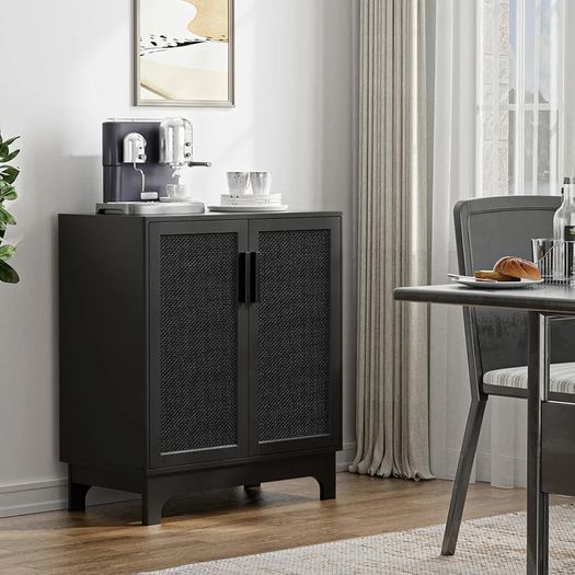 Sideboard for Living Room Rattan Buffet Storage Cabinets with Adjustable Shelves, Magnetic Closure, Accent Cabinet Cupboard for Kitchen Hallway Dining Room Furniture 80 x 40 x 89 cm
