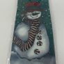Dark Green Christmas Tie With Snowman with snow falling design. New in packaging. Image 2