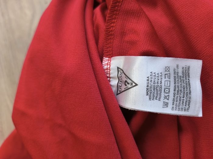 GUESS Red Bodycon Midi Dress Rhinestone Logo Side Tie Detail Size M cotton