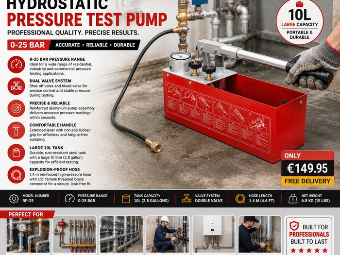 25 Bar Hydrostatic Pressure Test Pump, Test Up to 25 bar 2.5 MPa, 3.2 Gallon Tank, Hydraulic Manual Water Pressure Tester Kit with Two-Unit Gauge & R 1/2 Connection, for Pipeline Fluid Pressure Testin
