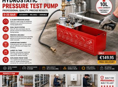 25 Bar Hydrostatic Pressure Test Pump, Test Up to 25 bar 2.5 MPa, 3.2 Gallon Tank, Hydraulic Manual Water Pressure Tester Kit with Two-Unit Gauge & R 1/2 Connection, for Pipeline Fluid Pressure Testin