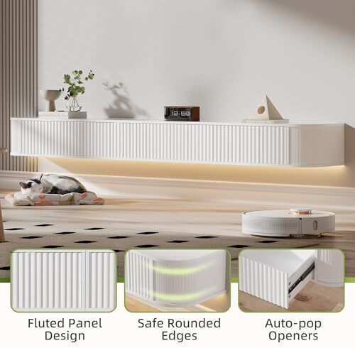 Floating TV Stand Unit with RGB LED Light - 220CM Wall Mounted