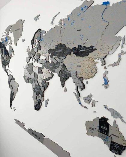 3D Premium Wooden World Map with Country Borders Country Names Capital Names US and Canada Borders and Names World Biggest City Names World Biggest Rivers World Biggest lakes World Main Roads 3D Map Effect