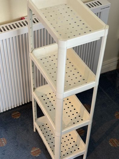White storage shelves sturdy plastic