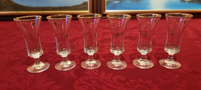 6 Pieces Irish Shamrock Gold Rimmed Footed Shot Glasses