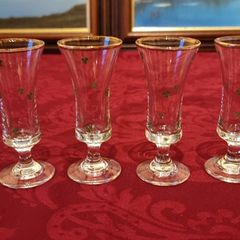 6 Pieces Irish Shamrock Gold Rimmed Footed Shot Glasses
