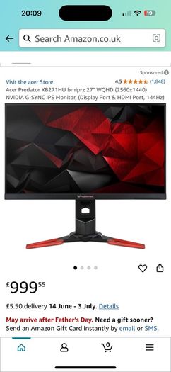 Gaming Monitor Acer Predator XB271HU bmiprz 27" WQHD (2560x1440