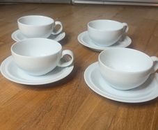 Denby White 8oz Cappuccino Coffee Cups and Saucers,  Set of 4