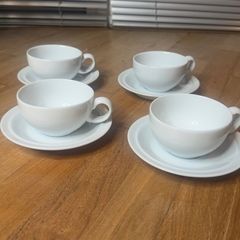 Denby White 8oz Cappuccino Coffee Cups and Saucers,  Set of 4
