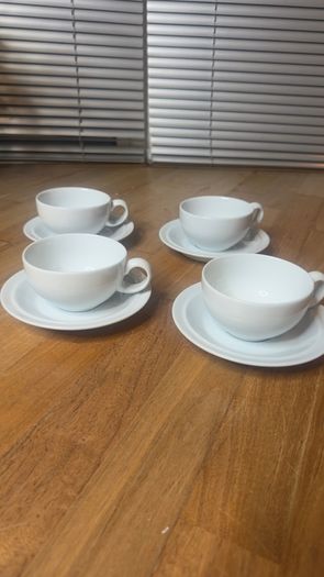 Denby White 8oz Cappuccino Coffee Cups and Saucers,  Set of 4