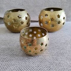 Vintage Brass Celestial Stars tea light candle holders x 3 with 2 big and one small circa 1980's see last three photos for exact measurements FREE TRACKED POSTAGE INCLUDED