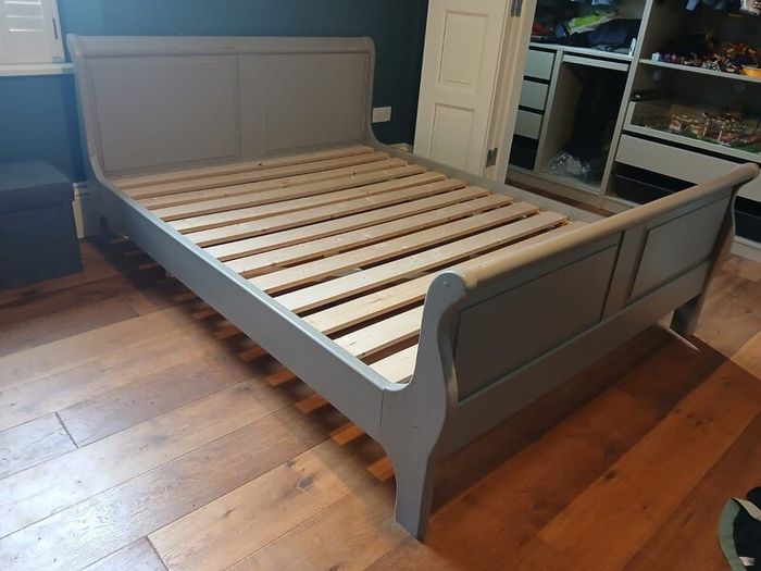 Solid Pine Sleigh Bed - King Size (5ft) - F&B Grey