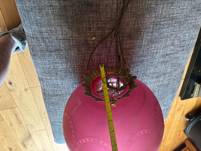 Victorian Manskenslampa Moonlight Etched Cranberry Hanging Ceiling Light Shade