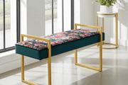 Tropical Velvet Bench Gold Metal Frame